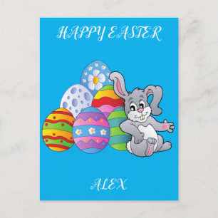 Carte postale personnalisée lapin et oeufs de Pâqu