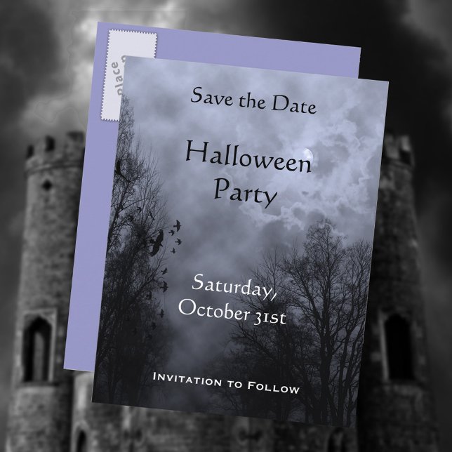 Carte postale personnalisée pour annoncer une date (Haunted Sky Blue Save the Date Postcards)