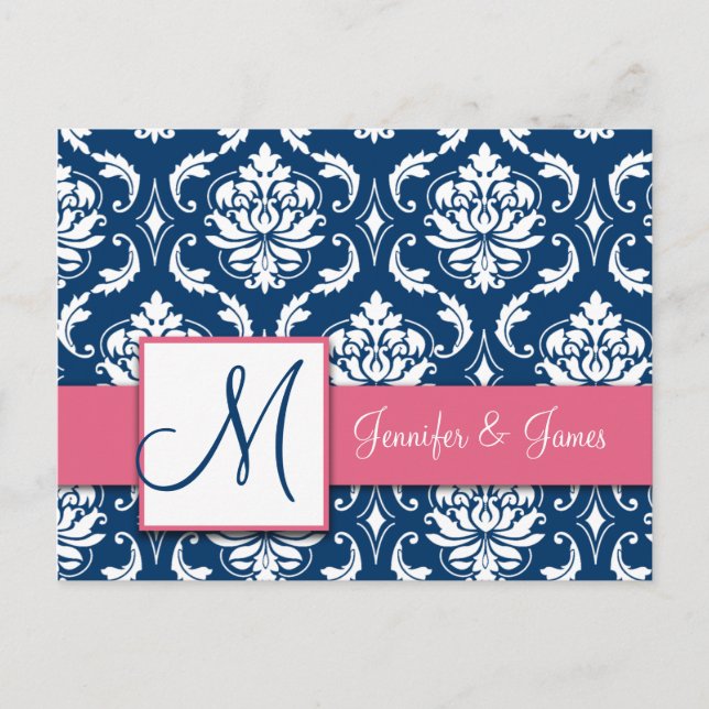 Carte postale personnalisée RSVP Pink Navy Mariage (Devant)