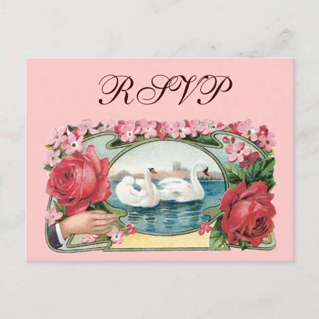 Carte postale personnalisée RSVP Roses et cygnes (Devant)