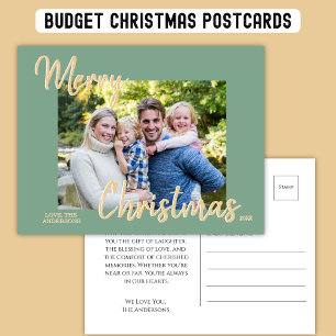 Carte postale personnalisée Sage Gold Christmas