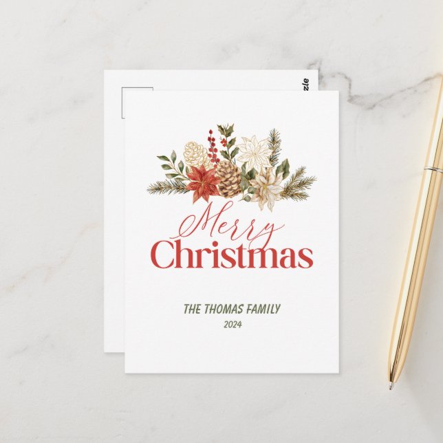 Carte Postale Personnaliser Noël Gold Floral Joyeux Noël (Devant/Arrière en situation)
