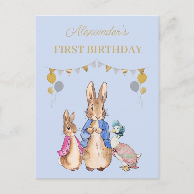 Carte Postale Personnaliser Peter lapin 1er Anniversaire Invitat (Devant)