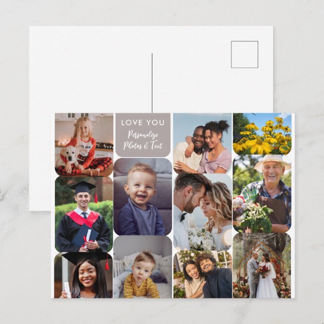 Carte Postale Personnalisez 11 Photos Moderne Chic Élégant Amour (Devant / Derrière)