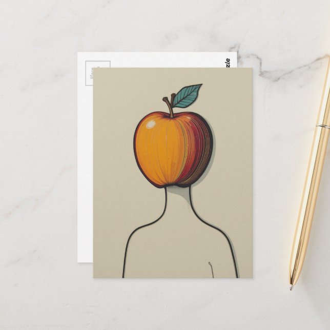 Carte Postale Personne Abstraite Surréaliste avec une Tête de Po (Devant/Arrière en situation)