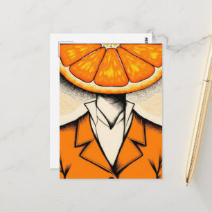 Carte Postale Personne avec une tranche de wedge orange pour têt