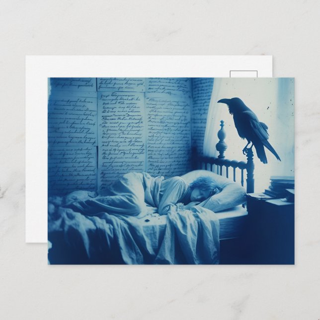 Carte Postale Personne qui dort et un corbeau (Devant / Derrière)