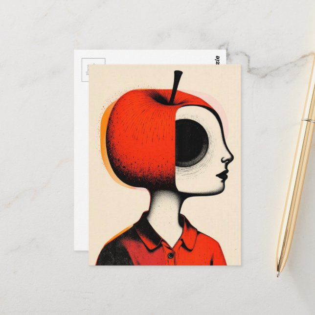 Carte Postale Personne surréaliste avec une tête de pomme (Devant/Arrière en situation)