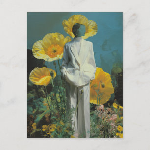 Carte Postale Personne surréaliste en fleurs de pavot jaune
