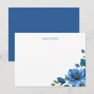 Carte postale personnelle florale bleue élégante