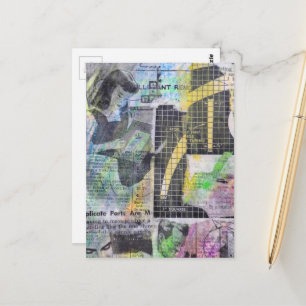 Carte Postale Personnes de menuiserie rétro en collage de médias