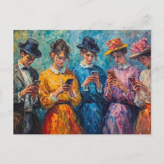 Carte Postale Personnes du 19e siècle utilisant des smartphones (Devant)