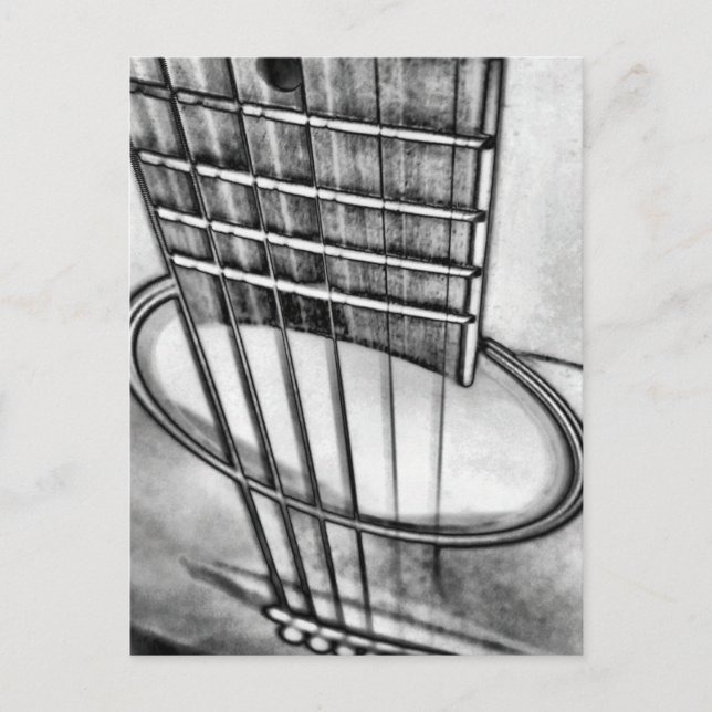 Carte Postale Perspective guitare acoustique Cordes Noir Blanc (Devant)