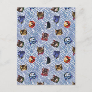 Carte Postale Pet Chat Bleu Pois Kitten Aquarelle