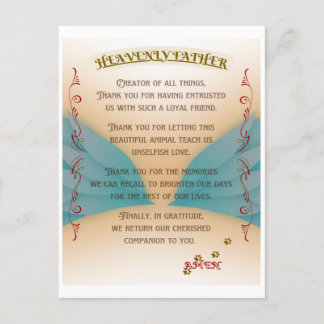 Carte Postale Pet Memorial Prayer, Angel wings and Paws Canvas P