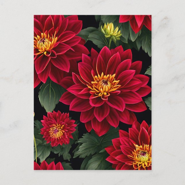 Carte Postale Pétales Vibrants Rouge Dahlia (Devant)