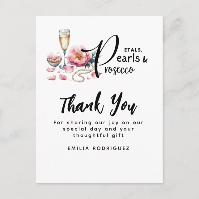 Carte Postale Petals Pearls Prosecco préfère la Fête des mariées (Devant)