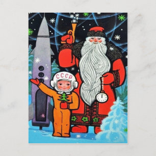 Carte Postale Petit astronaute soviétique avec le Père Noël, vin