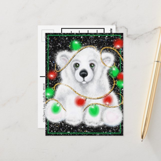 Carte Postale Petit bébé ours polaire de Noël, petit ours de Pèr (Devant/Arrière en situation)