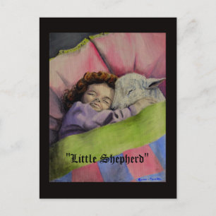 Carte Postale "Petit Berger" Agneau de Dieu avec une fille dort