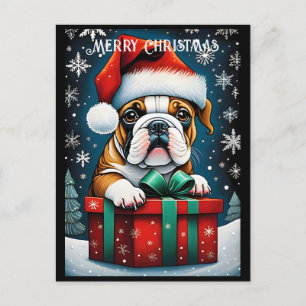Carte Postale Petit cadeau de Noël Père Noël Bulldog Français