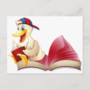 Carte Postale Petit canard lisant un livre