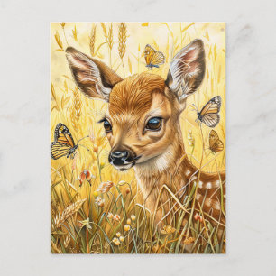 Carte Postale Petit cerf dans une prairie riche en insectes