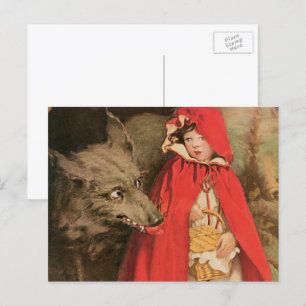 Carte Postale Petit Chaperon Rouge et Grand Méchant Loup vintage