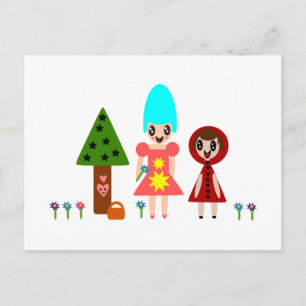 Carte Postale Petit chaperon rouge et grand-mère parmi les flots