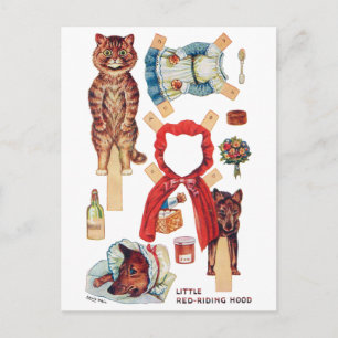 Carte Postale Petit Chaperon Rouge, Poupée En Papier, Louis Wain