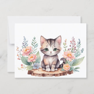 Carte Postale Petit chat avec des fleurs