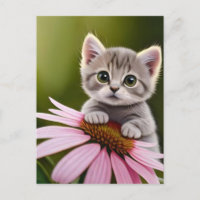 Petit chat gris mignon floral