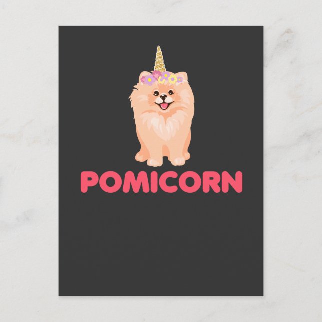 Carte Postale Petit Chien Unicorne Poméranien avec Fleurs (Devant)