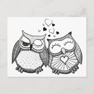 Carte Postale Petit couple de chouettes