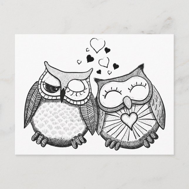 Carte Postale Petit couple de chouettes (Devant)