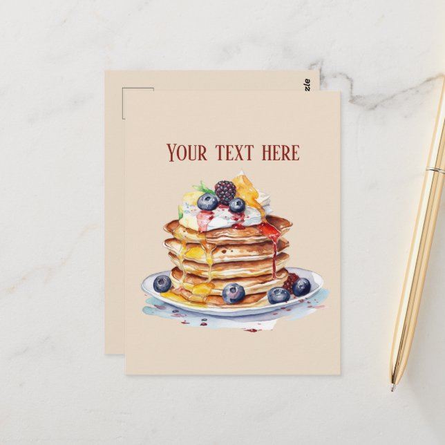 Carte Postale Petit déjeuner crêpe mignonne ajouter du texte (Devant/Arrière en situation)