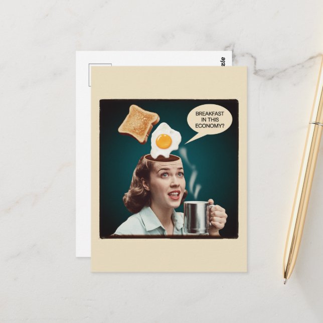 Carte Postale Petit déjeuner dans cette économie Surreal Woman (Devant/Arrière en situation)