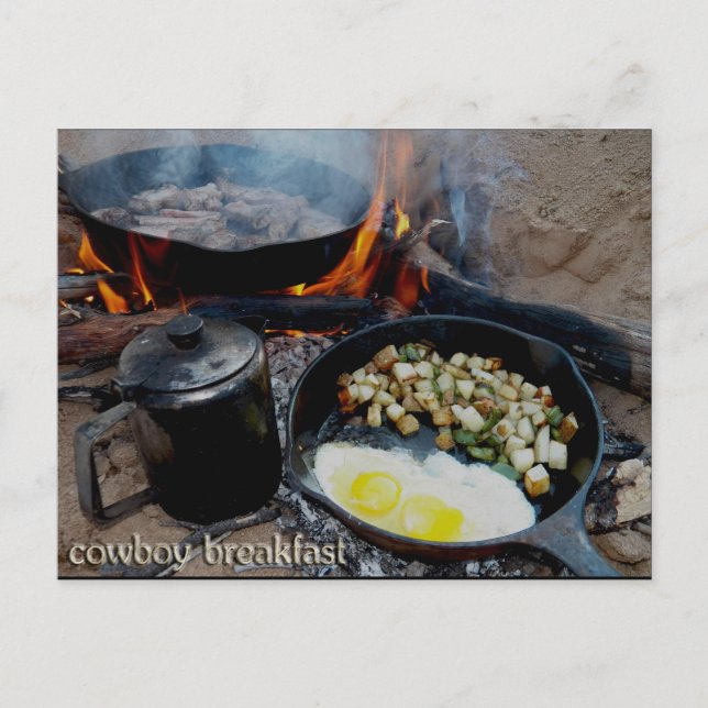 Carte Postale Petit déjeuner de cowboy décomposé dans le lit de  (Devant)