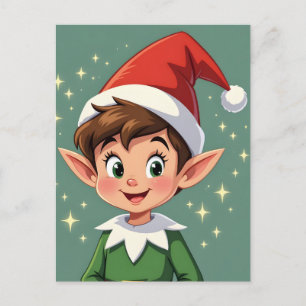 Carte Postale Petit elfe mignon avec un chapeau de Noël