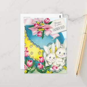 Carte Postale petit-enfant vintage de Pâques mignon lapin rétro