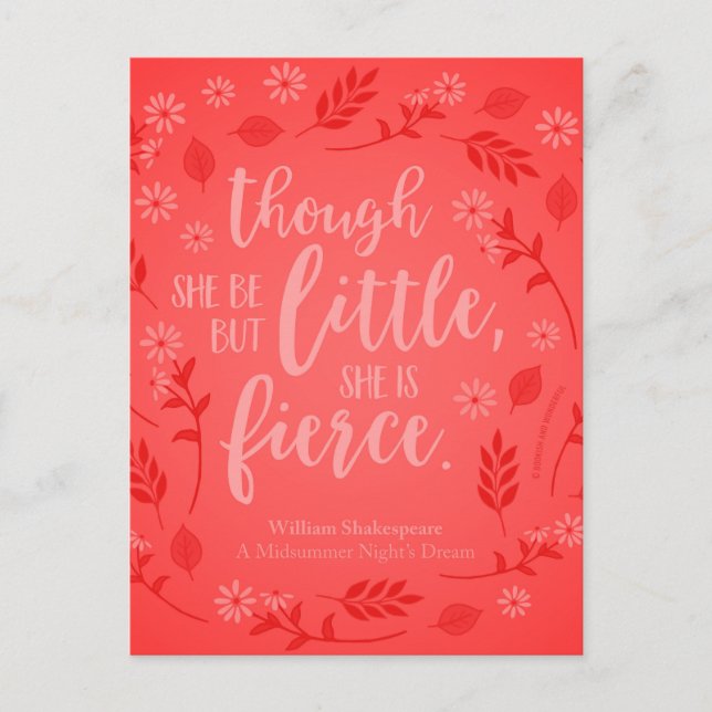 Carte Postale Petit Floral Rouge Mais Fierce William Shakespeare (Devant)
