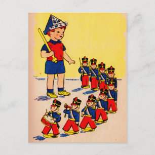 Carte Postale petit garçon mignon avec des soldats en jouets