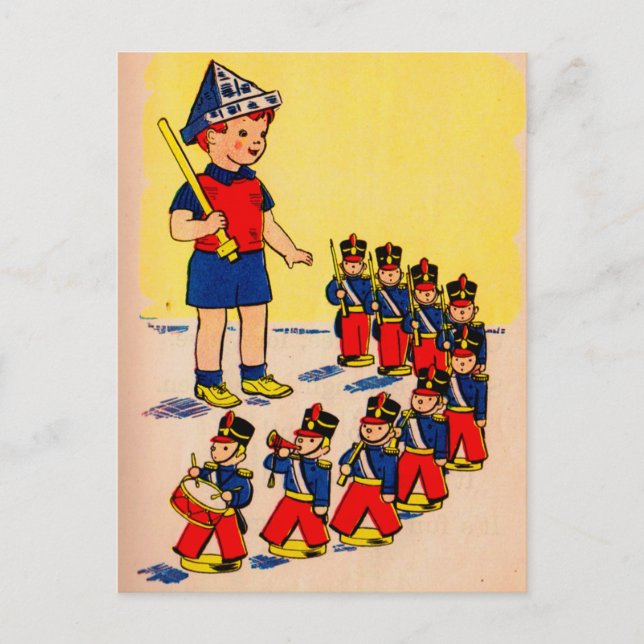 Carte Postale petit garçon mignon avec des soldats en jouets (Devant)