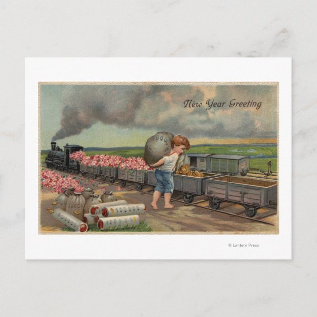 Carte Postale Petit garçon qui dépose de l'argent en train (Devant)
