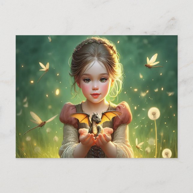 Carte Postale Petit gardien de dragon avec papillons (Devant)