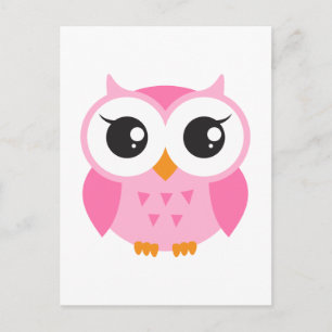 Carte Postale Petit hibou caricature rose pâle