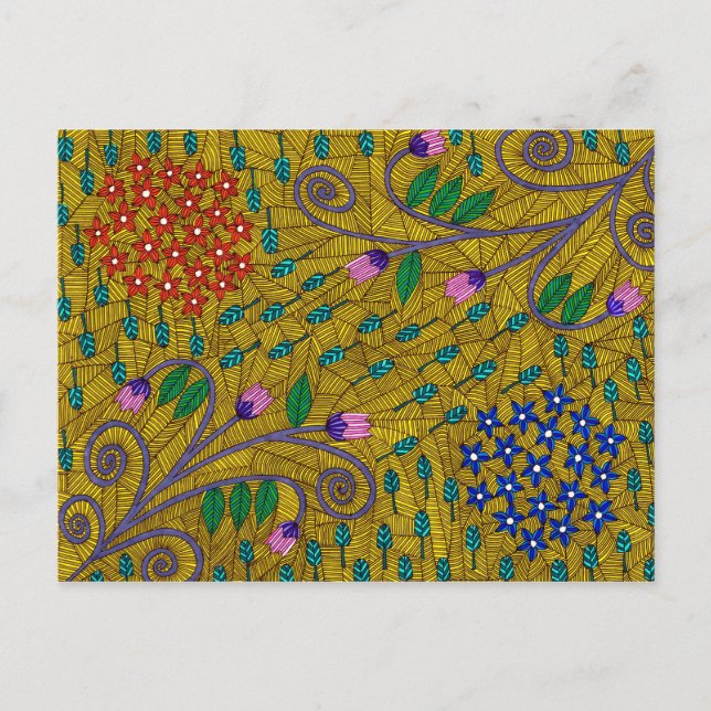 Carte Postale Petit Jardin Jaune Floral Et Feuille (Devant)