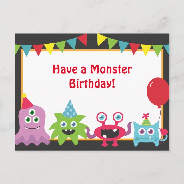 Carte Postale Petit Monstre mignon Joyeux anniversaire (Devant)