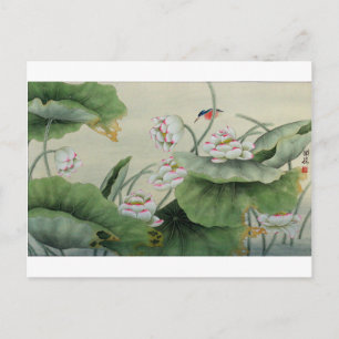 CARTE POSTALE PETIT OISEAU ET LOTUS VINTAGE JAPONAIS