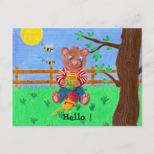 Carte Postale Petit ours au miel, Bonjour ! (Devant)